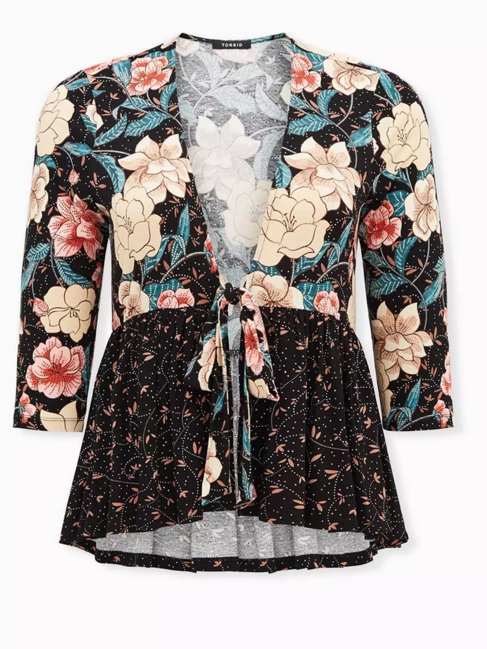 Torrid Dark Floral Babydoll Wrap Top Whimsigoth Fairy Grunge Sz 1